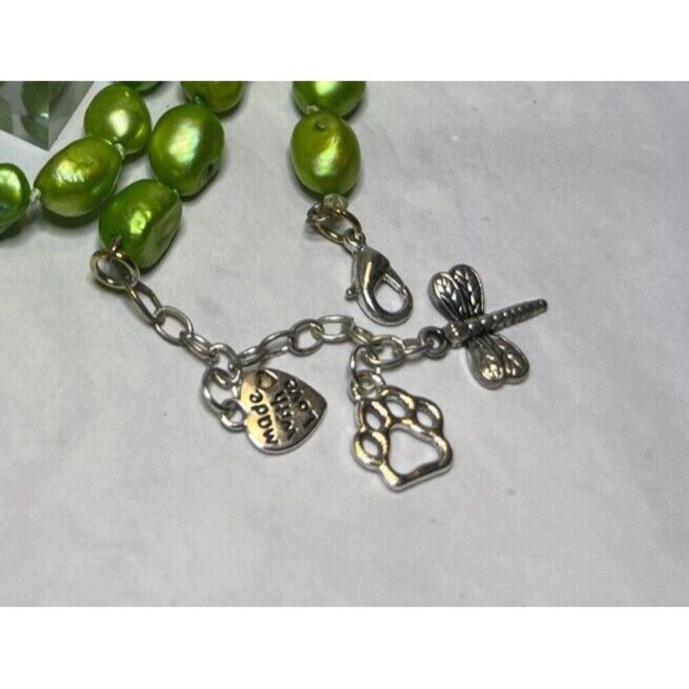 Green Natural Freshwater Pearls Necklace & Earring Set, (0112) - Picture 5 of 7